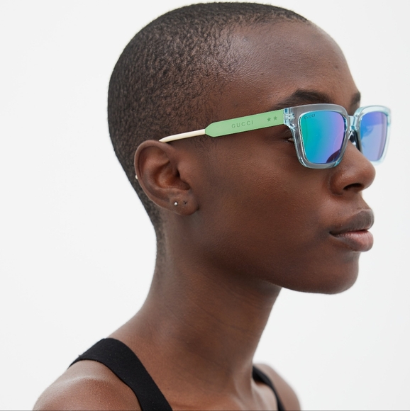 💯 - New - Authentic Gucci Light Blue/Metallic Gradient GG0975S Mirrored Squa… - Picture 4 of 16